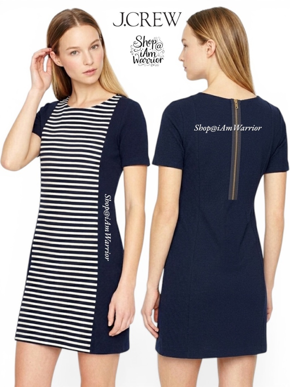 J.Crew navy striped panel knit shirt sleeve shift dress *shop@iamwarrior